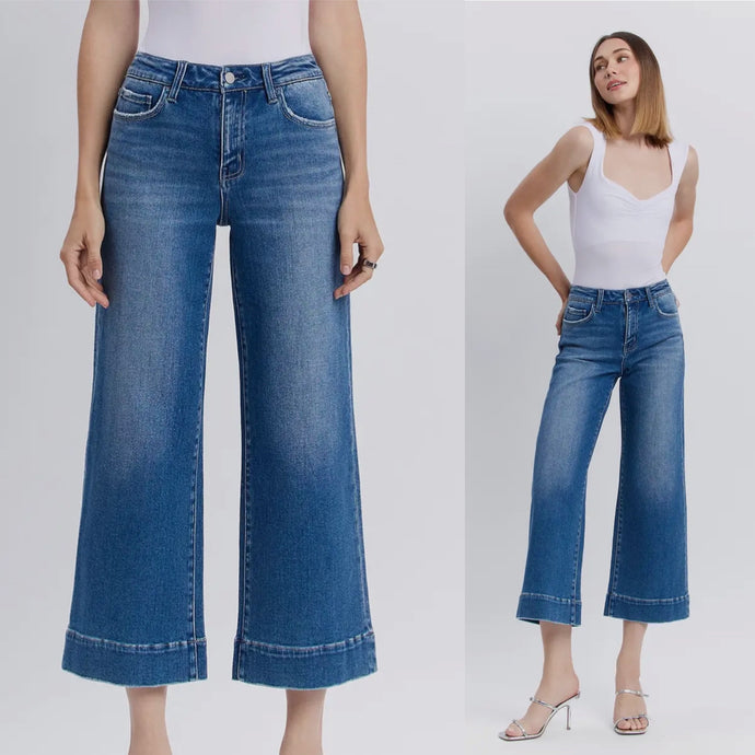 Flying Monkey High Rise Crop Wide Leg Jean - Medium Wash