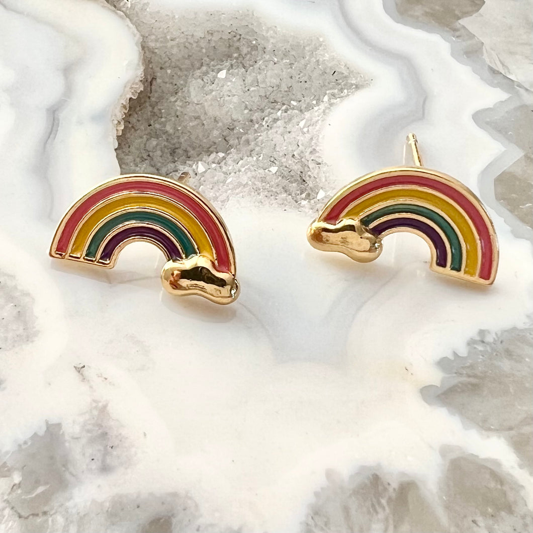 Rainbow Stud Earrings - 14K Gold Dipped
