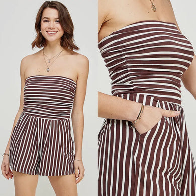 Bridge Romper - Brown/Ivory