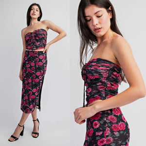 Drew Stretch Strapless Top - Roses