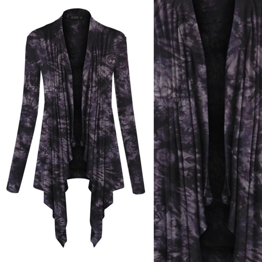 Witchy Women Open Drape Cardigan - Black Tie Dye