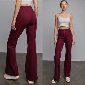 Ultimate Soft Stretch Button Up Bell Bottom Jeans - Burgundy