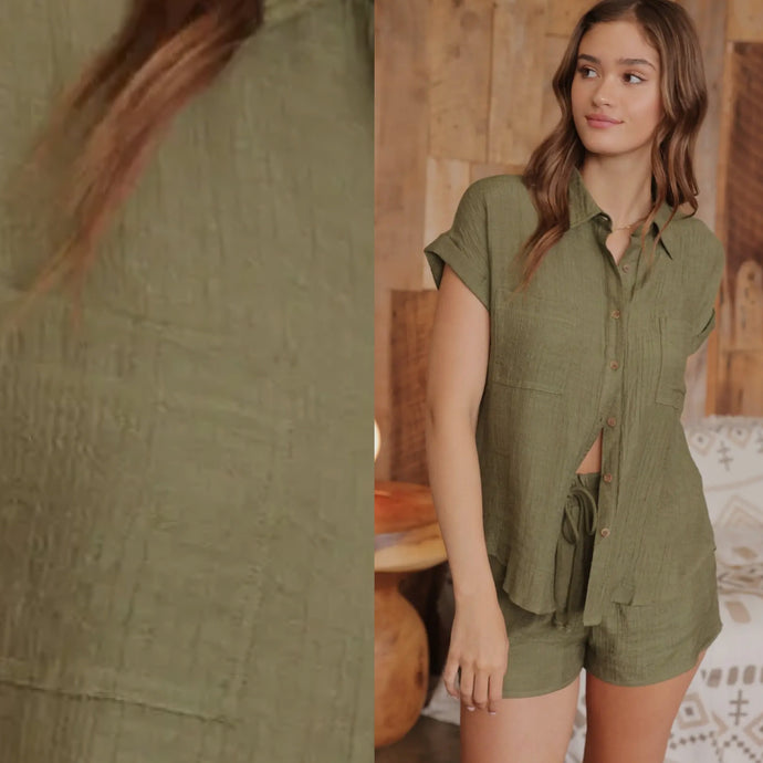 Stockholm Button Down Top - Olive