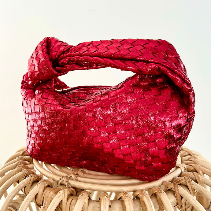 Mika Metallic Woven Bag - Ruby
