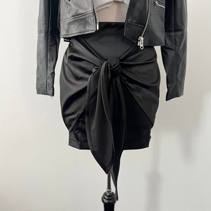 Pippa Tie Front Mini Skirt - Black