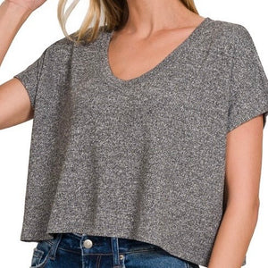 Travel Crop V Neck Tee - Static Black