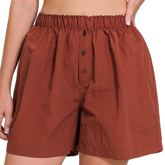 Brooklyn Windbreaker Shorts - Rust