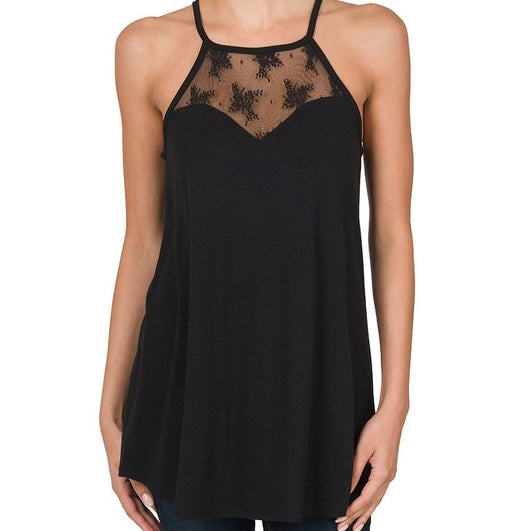 Raven Lace Detail Tank - Black