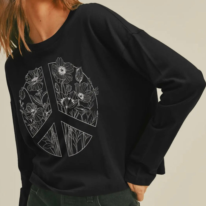 Peace Long Sleeve Top - Black