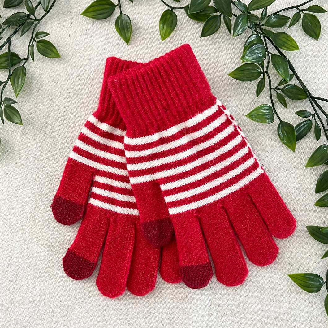 Stripe (with tech fingers) Gloves - Red/White