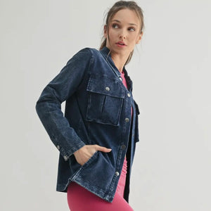 Soft Mineral Wash Cotton Shacket - Dark Denim