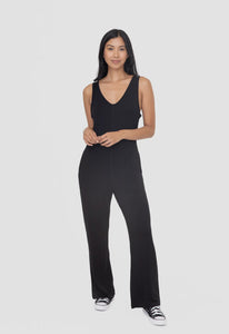 Wide Leg French Terry Jumpsuit - Black