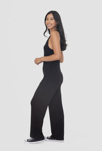 Wide Leg French Terry Jumpsuit - Black