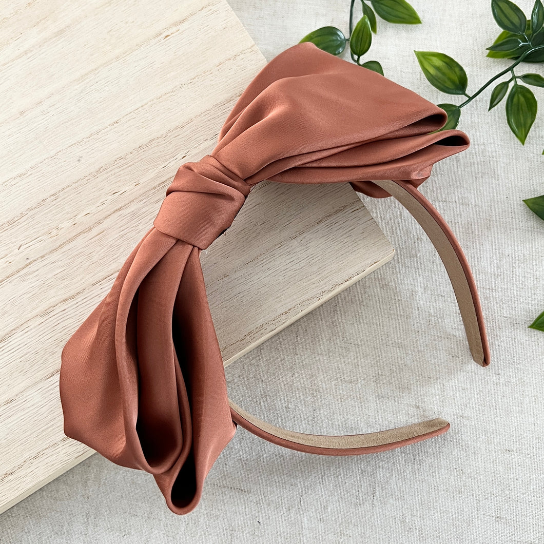 Satin Bow Headband - Copper