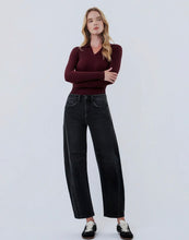 Flying Monkey High Waist Stretch Slim Barrel Denim - Black