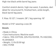 Flying Monkey High Waist Stretch Slim Barrel Denim - Black