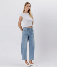 Flying Monkey High Waist Stretch Slim Barrel Denim - Midwash Denim
