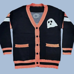 Boo Varsity Cardigan Sweater - Black