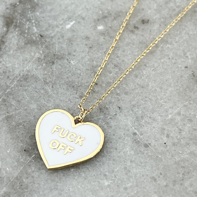 F*ck Off Heart Necklace - Gold/White