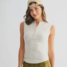 Essential Micro Ribbed Henley Top - Natural