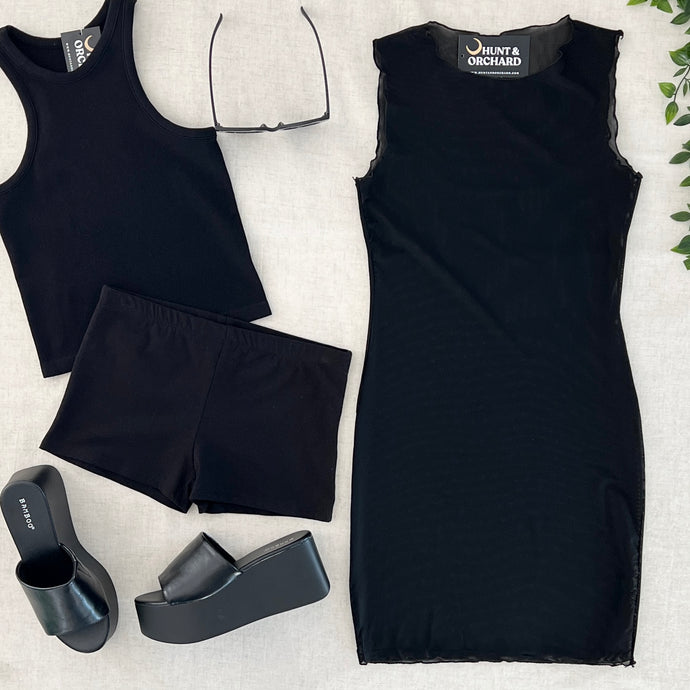 Brittany Mesh Mini Dress - Black