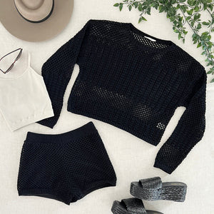 Elodie Crochet Sweater - Black