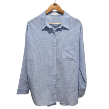 On the Coast Linen Button Top Shirt - Blue/White