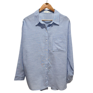On the Coast Linen Button Top Shirt - Blue/White