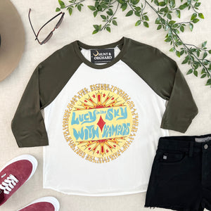 Lucy In The Sky Baseball Tee - Olive/White