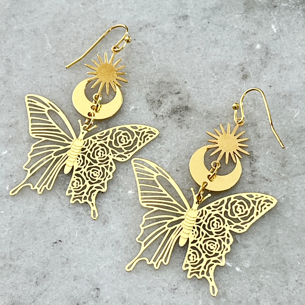Celestial Butterfly Earrings - Gold