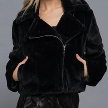 Moto Faux Fur Jacket - Black