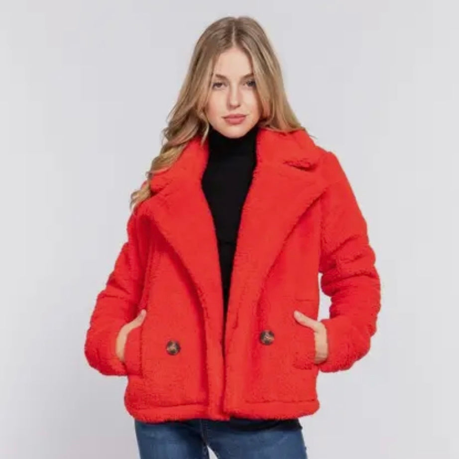 Aspen Fuzzy Jacket - Red