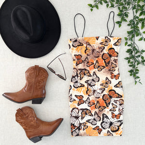 Butterfly Mini Dress - Ivory/Orange