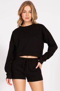 French Terry Crop Pullover - Black