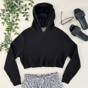 Mika Crop Hooded Pullover - Black