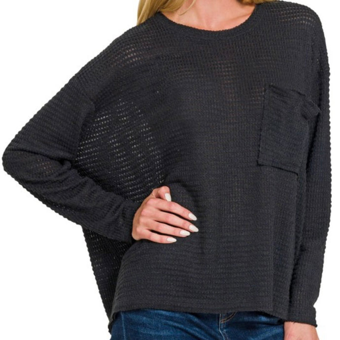 Boat Neck Jacquard Lightweight Sweater  - Black