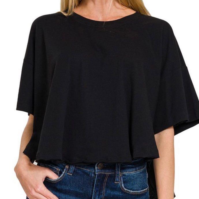 Addams Crop Dolman Top - Black