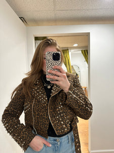 Leopard Studdes Moto Jacket