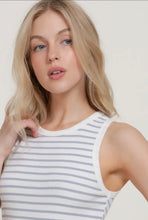 Petite Ribbed Crop Tank - White/Navy