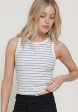 Petite Ribbed Crop Tank - White/Navy