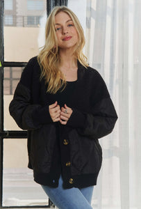 Philly Quilted Button Front Jacket - Black