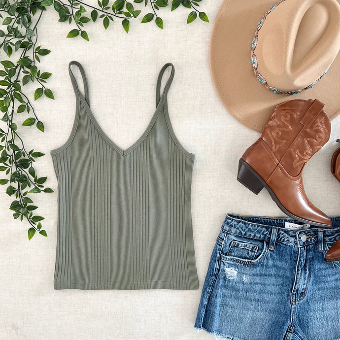 Maisie Ribbed Cami Top - Olive