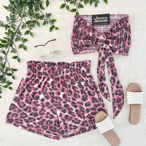 Staci Bandeau Tie Crop - Pink Leopard