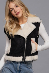 Vegan Shearling Vest - Black