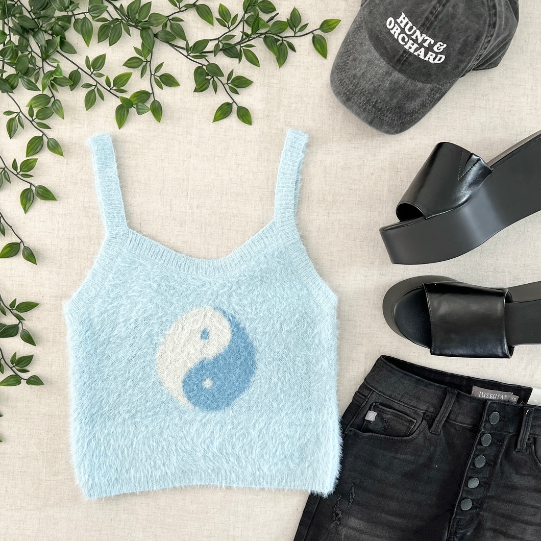 Fuzzy Ying Yang Crop Cami - Baby Blue