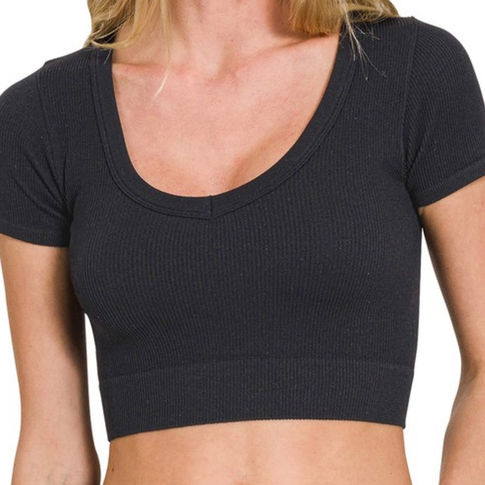Lightweight Seamless Crop Tee  - Black