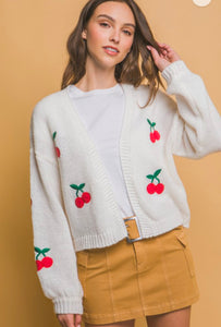 Cherry Bomb Cardigan Sweater - White