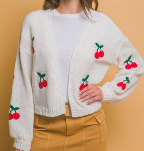 Cherry Bomb Cardigan Sweater - White