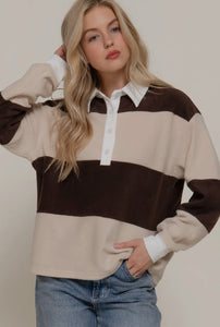 It Girl Rugby Collared Top - Chocolate