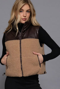 Uptown Vegan Shearling & Leather Vest - Khaki/Cocoa